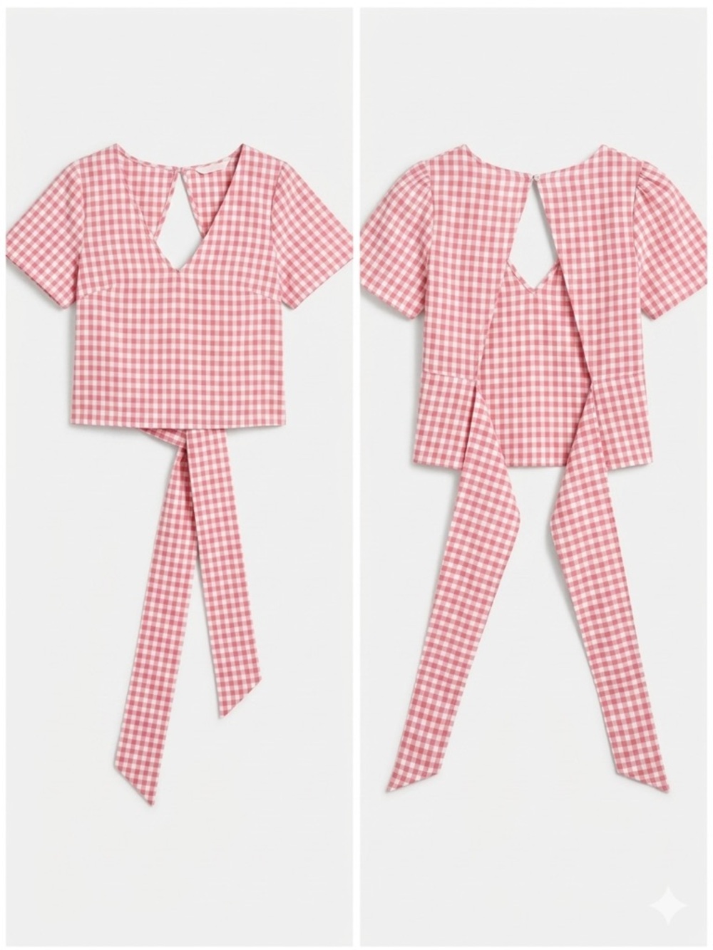PINK Gingham Picnic Crop Top - Backless Open Tie Back Summer - Size XS